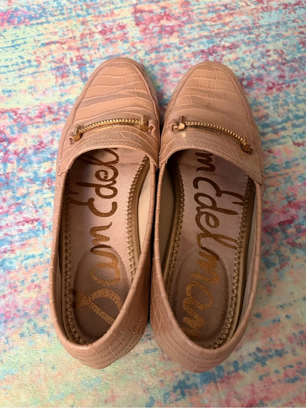Sam Edelman Loraine Bit Loafer- Beige Gold Croc-Embossed Loafers